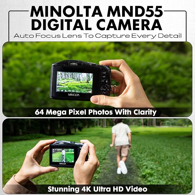 Minolta 64MP Digital Camera – 4K Ultra HD Video at 60FPS, 16x Digital Zoom