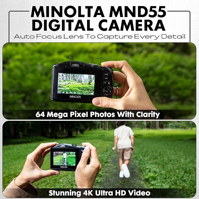 Minolta 64MP Digital Camera – 4K Ultra HD Video at 60FPS, 16x Digital Zoom