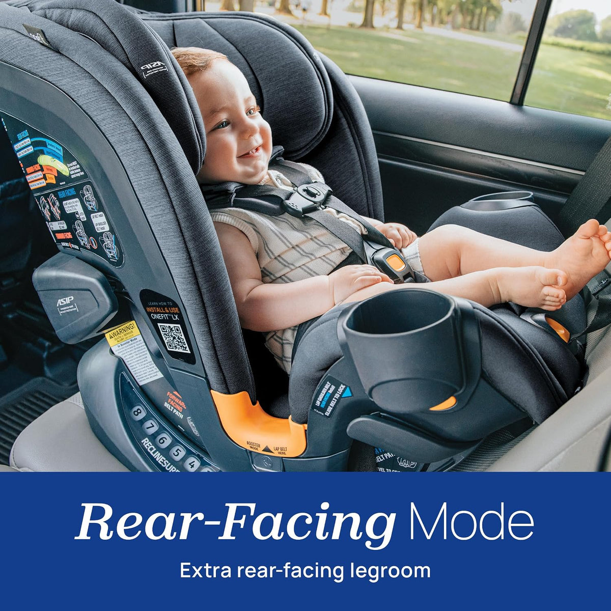 Chicco OneFit LX ClearTex All-in-One Car Seat with LeverLock Installation, Slim Design, Convertible Car Seat, Seat for Infants and Children 5-100 lbs, Smoke/Grey