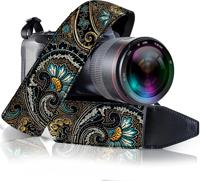 Art Tribute Camera Strap, Vintage Embroidered Neck Shoulder & Crossbody Camera