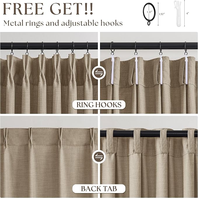 Burlywood Birch Linen Semi Sheer 105 Inch Curtains