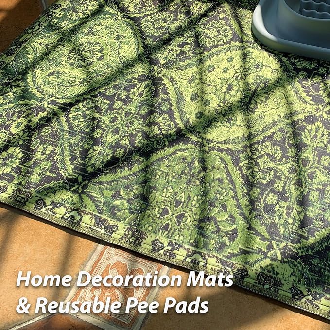 nunubaby 4PACK Washable Pee Pads for Dogs, Stylish, Non-Slip and Leak-Proof Pee Pads. Reusable Potty Pads for Dogs for Crates and Floors.(Green/Multi, 24" x36" )