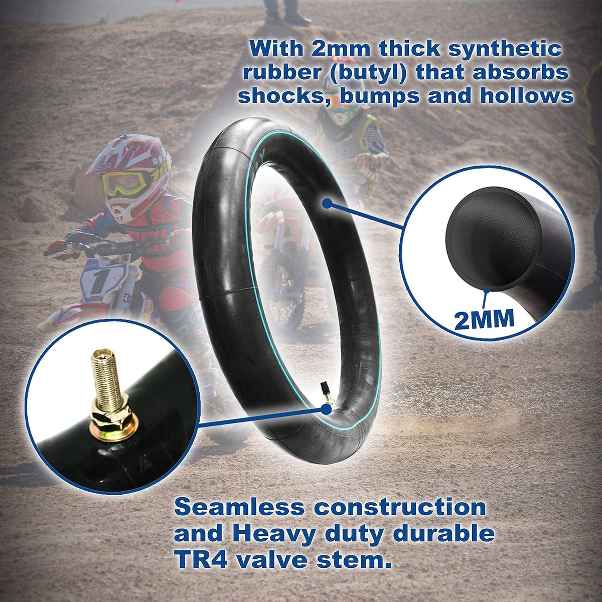 PIVOTRAX Heavy Duty Inner Tube 3.00-12 | 2mm Thickness with TR4 Valve for Honda, Suzuki, Kawasaki, Yamaha