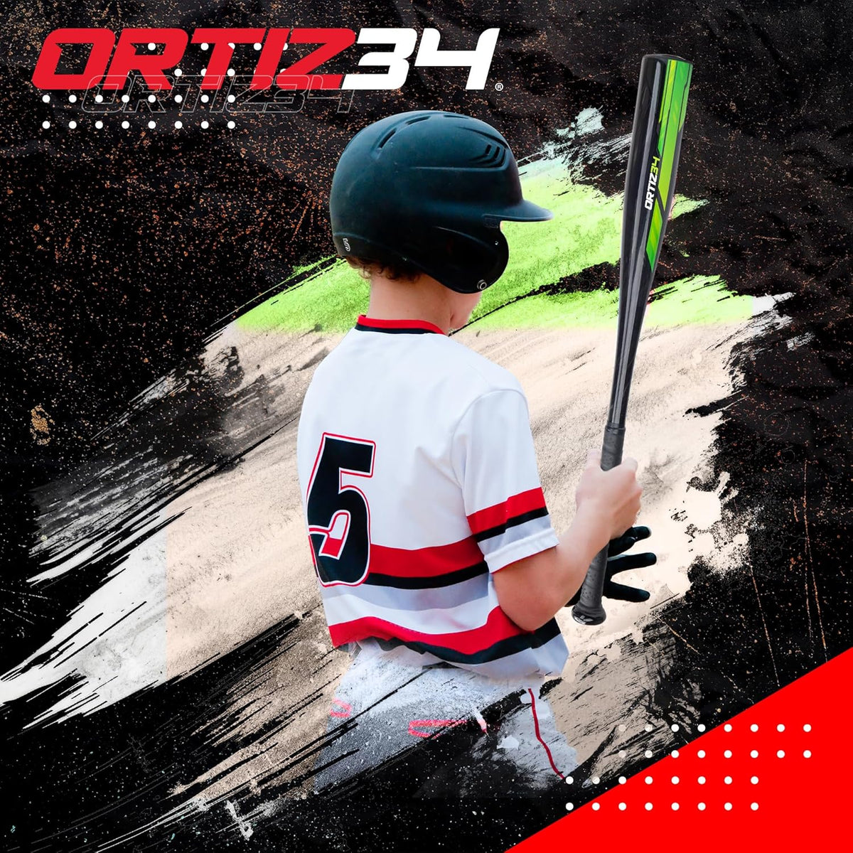 Ortiz34 Youth T-Ball Set - 25” Aluminum Bat with -10 Drop & 9” Lightweight Foam Core Glove | Vibrant Graffiti Print