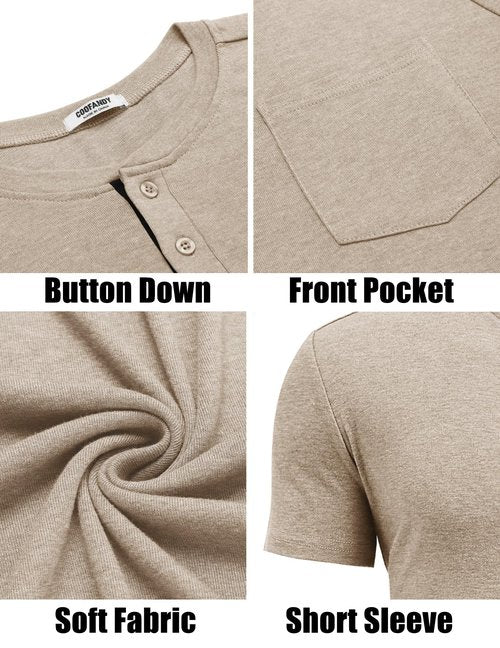 COOFANDY Men Henley Shirts Casual Golf T Shirt Pocket Lightweight Business Classic Tunic Top Coffee