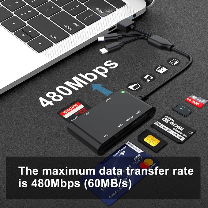 7-in-1 Smart Card Reader with 3-Port Connectivity – Lightning/USB-C/USB-A