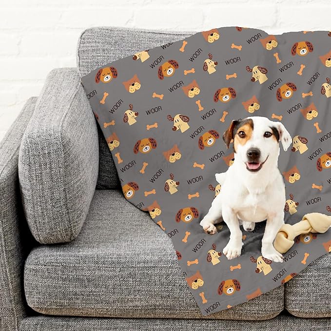 Grey Woof Sherpa Pet Lightweight Blanket - 30" x 40" - Cute for Dogs - Gifts and Puppy Essentials - Printed in America