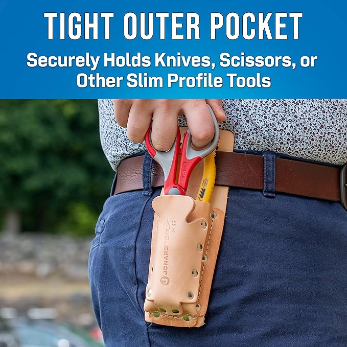 Jonard Tools H-45 Leather 2 Pocket Tool Belt Pouch for Scissors, Pliers, Wire Strippers, and More