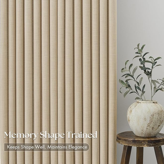 Pinch Pleated Beige Curtains 90 Inches Long