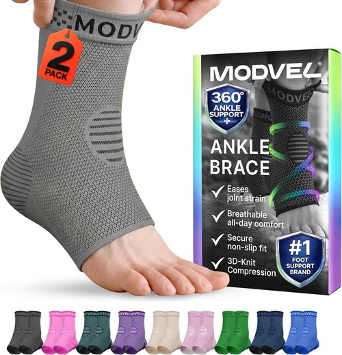 Modvel Ankle Brace - Compression Ankle Sleeve for Sprains & Tendonitis Relief | Right/Left Support