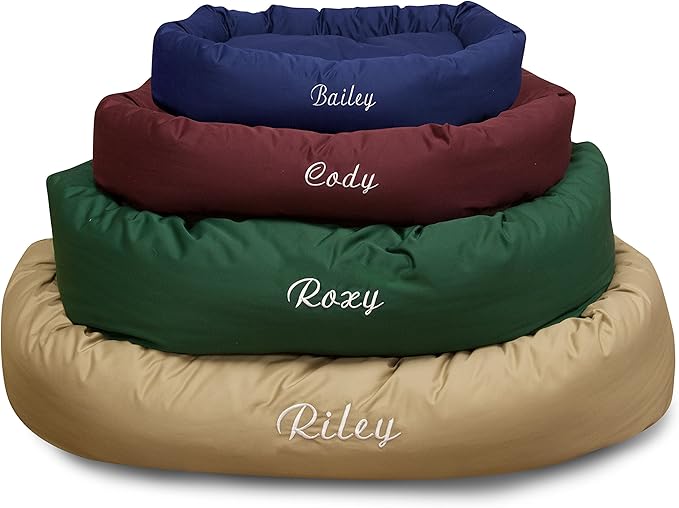 Majestic Pet Personalized 32 Inch Bagel Calming Dog Bed - Washable, Cozy Soft Round With Spine Support - Fluffy Donut Shape 32x23x7 Inch for Medium Dogs - Red