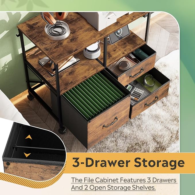 DEVAISE 3 Drawer Mobile File Cabinet, Rolling Printer Stand