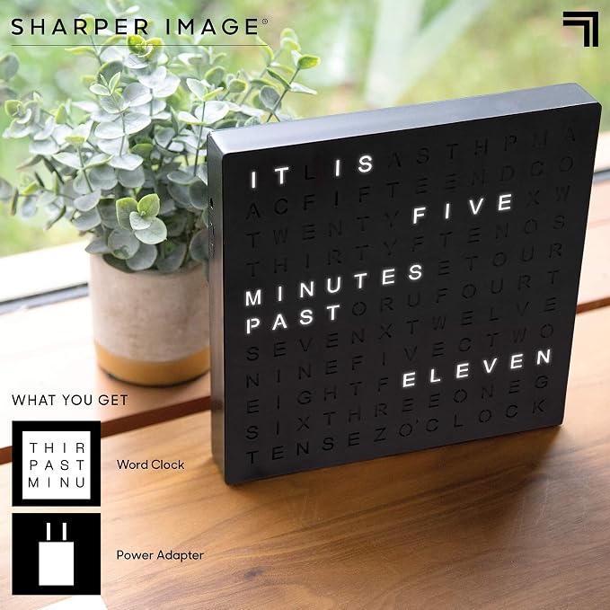 Sharper Image LED Word Digital Clock, Light-Up Desk & Wall Clock, Modern Time