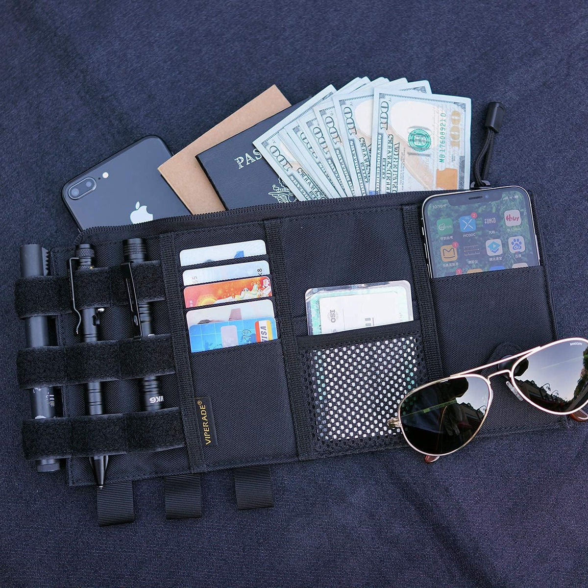 VIPERADE Tactical Car Visor Organizer, MOLLE Storage Pouch, Black
