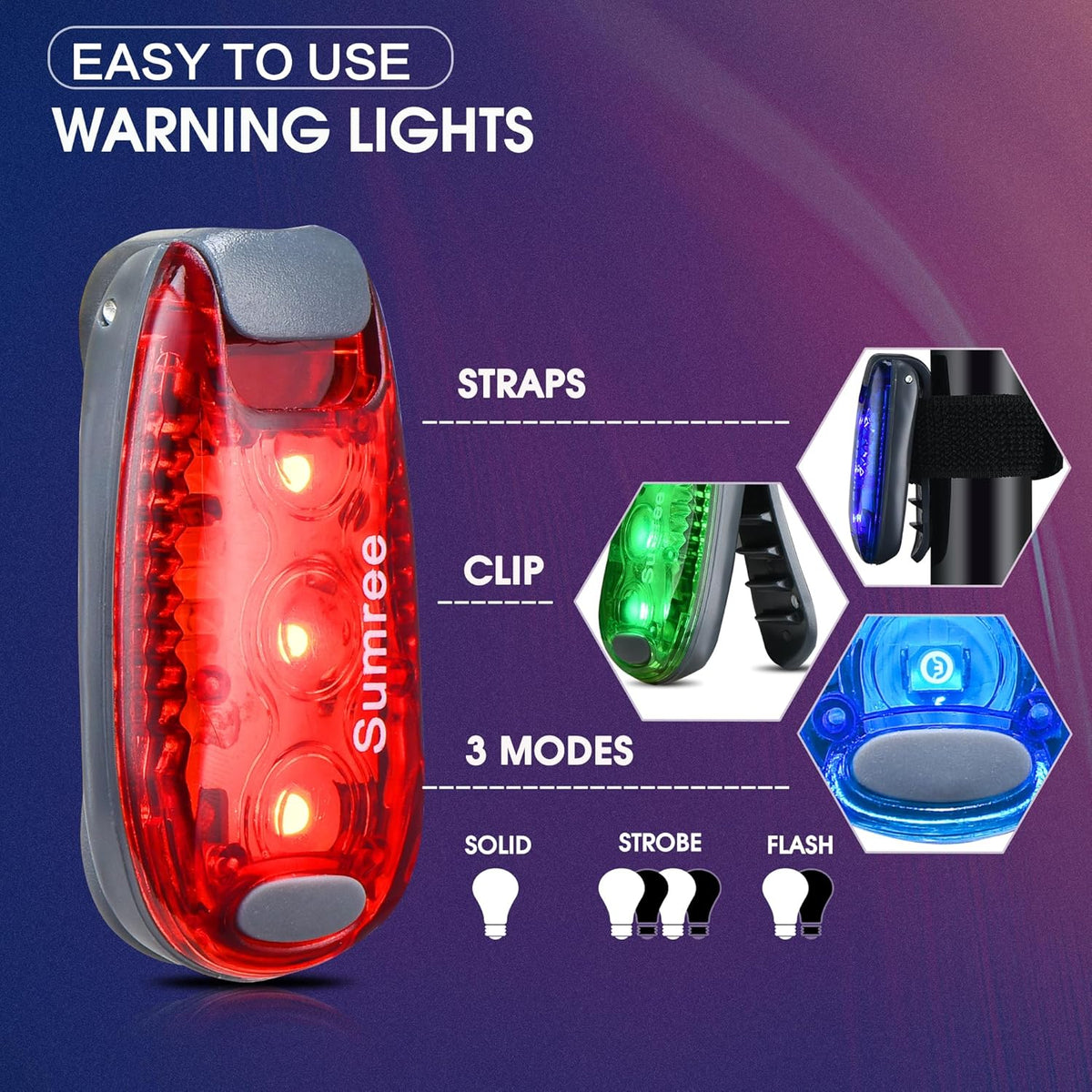 Skiennix LED Safety Lights - High Visibility Clip-On Strobe & Running Lights | 4-Pack for Runners, Bicycles, and More