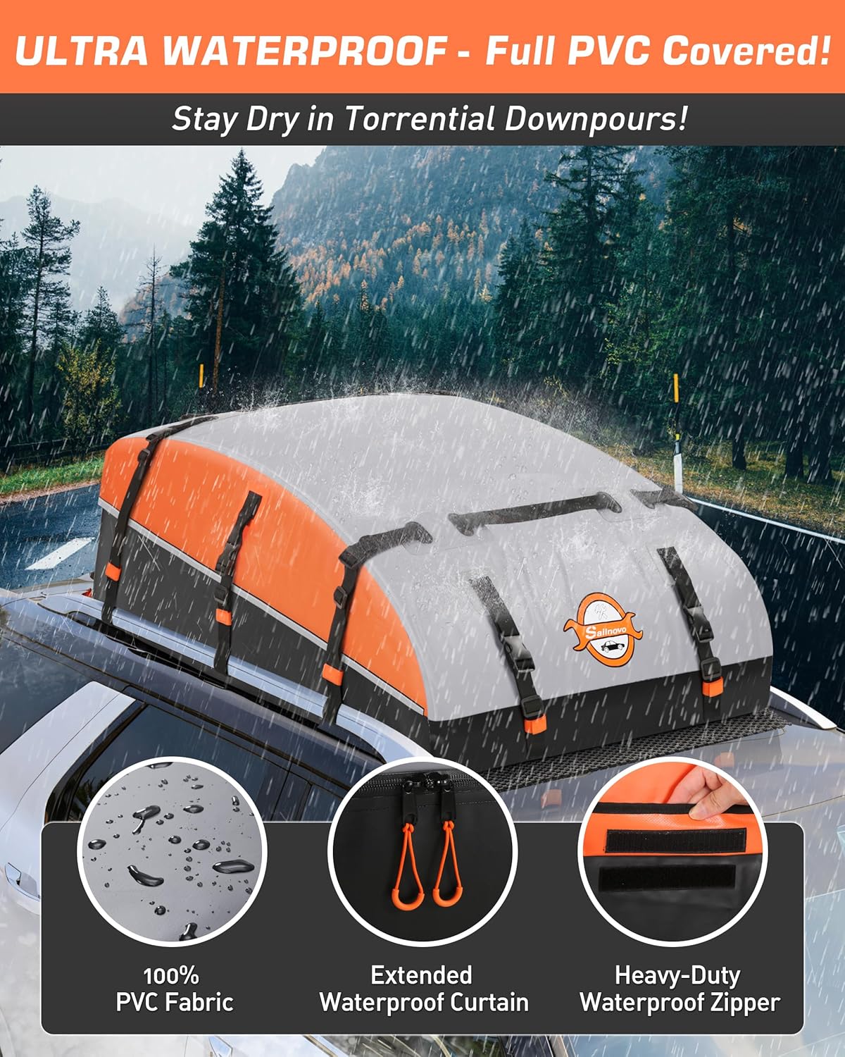 Sailnovo Rooftop Cargo Carrier Bag - 21 Cubic Feet, Waterproof Soft-Shell Design with Anti-Slip Mat & Straps