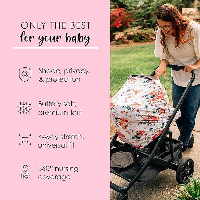 Milk Snob Original 5-in-1 Cover - Added Privacy for Breastfeeding, Baby Car Seat, Carrier, Stroller, High Chair, Shopping Cart, Lounger Canopy - Newborn Essentials, Nursing Top, French Floral