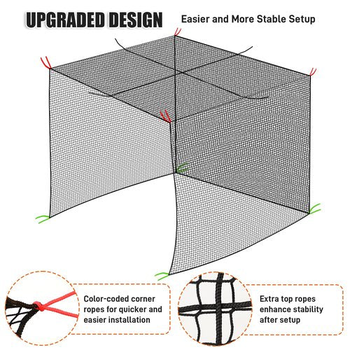Golf Batting Cage Net Golf Baseball Caging Netting 10 x 10 x 10FT with Top Ropes for Backyard, Easy to Insatall Baseball Softball Hitting Barrier Practice Nets with Carry Bag for Indoor Outdoor