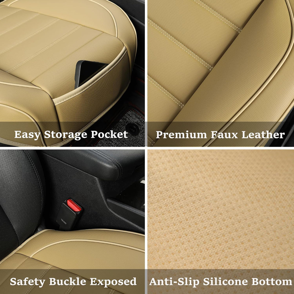 2 Pack Leather Front Car Seat Covers,Bottom Seat Covers for Cars,Driver Car Seat Cover,Luxury Seat Protectors,Waterproof,Full Wrap,for Most Vehicles,Sedan,Truck,SUV(Beige)