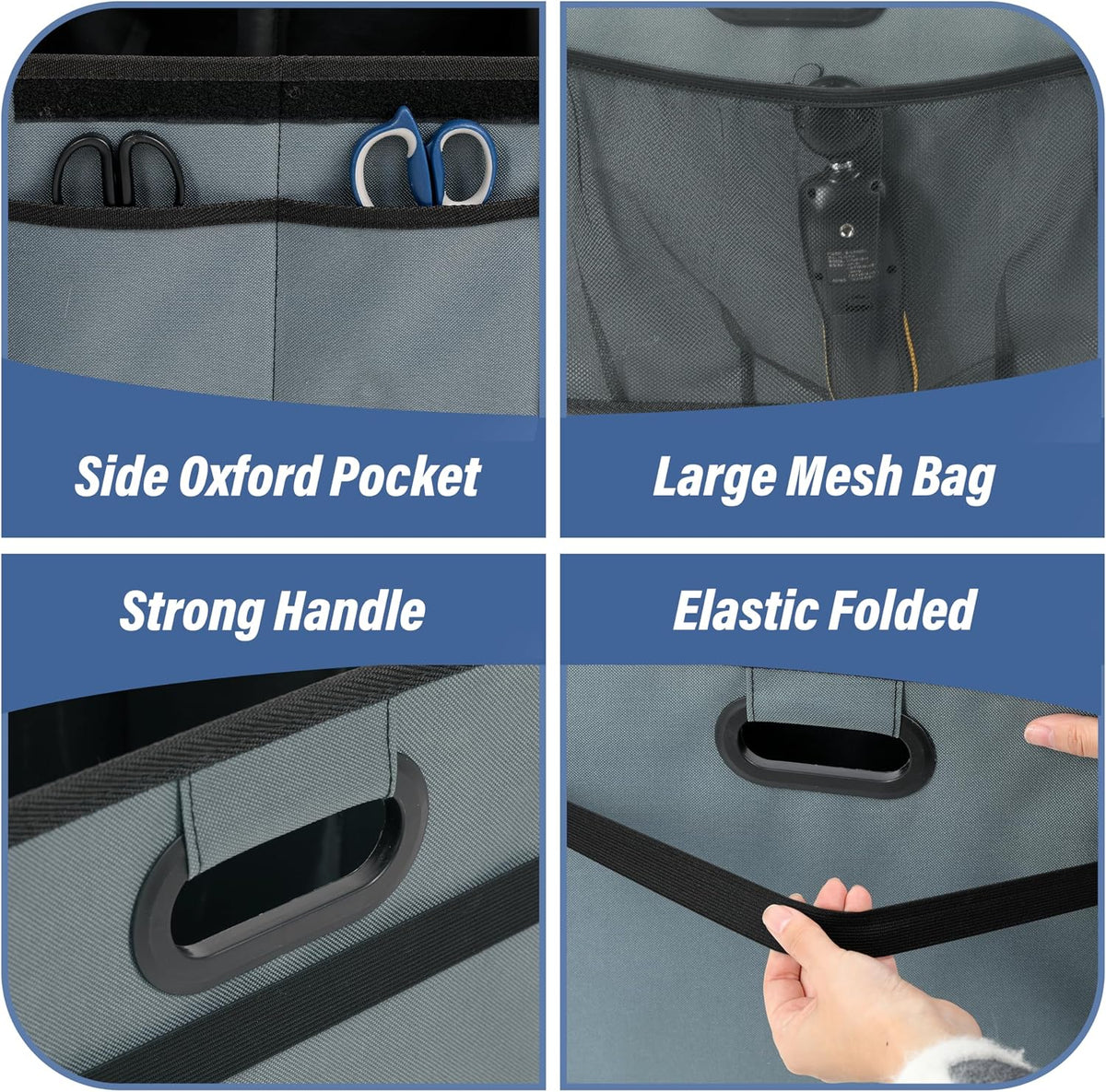 Simple Deluxe Car Trunk Organizer with Lid, Collapsible 2 Compartment 50L Automotive Storage Box with 5 Pocket, 600D Waterproof Oxford Polyester, Non Slip Bottom, Grey-Green, 2 Pack