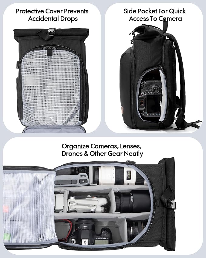 Smasrob Camera Backpack with Padded Laptop Sleeve and Tripod Holder, Camera Bags