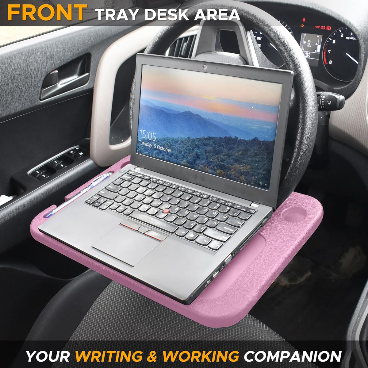EcoNour 2 in 1 Car Steering Wheel Tray (Pink) | Car Tray for Laptop