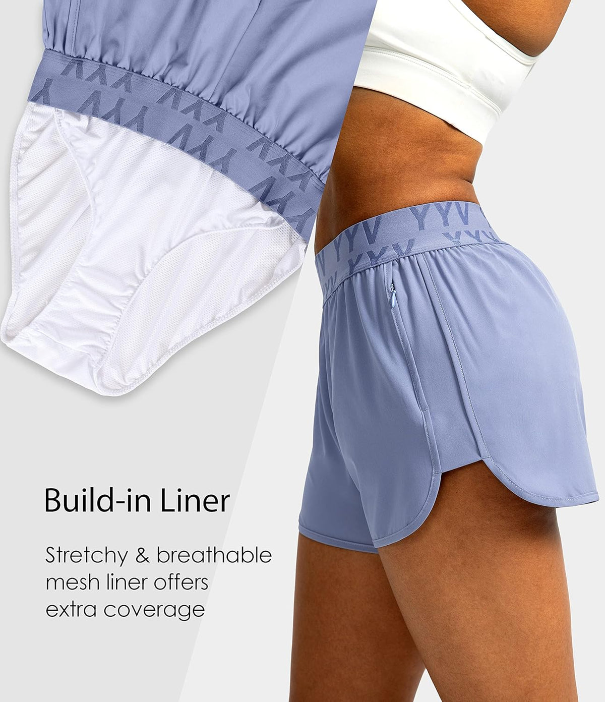 YYV Women's Running Shorts - Quick-Dry Athletic Gym Shorts with Zipper Pockets & Elastic Waistband