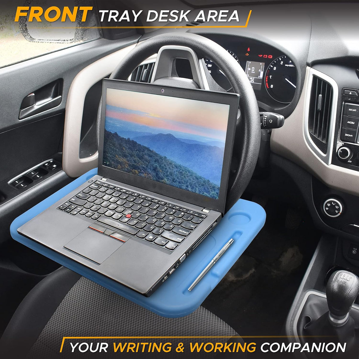 EcoNour 2 in 1 Car Steering Wheel Tray (Blue) | Car Tray for Laptop