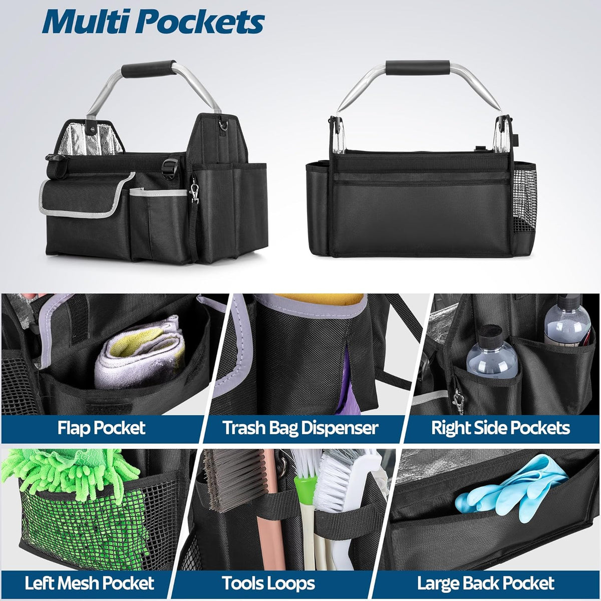 HODRANT Wearable Detailing Caddy, Quick Load Collapsible Car Care Bag with Handle & Shoulder Strap, Detail Carry Organizer with Multi Pockets for Auto Cleaning Supplies & Vehicle Wash Tools, Bag Only