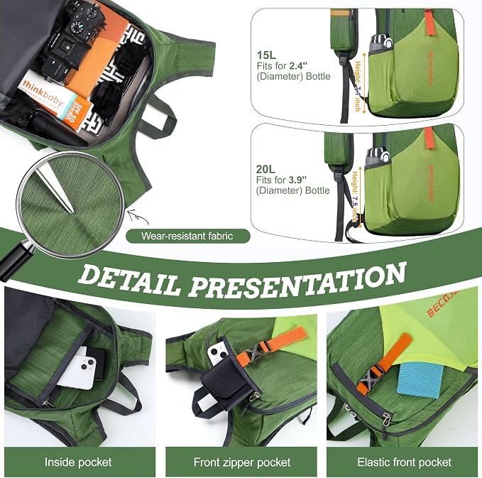 BECOJADDE 15L Small Hiking Backpack