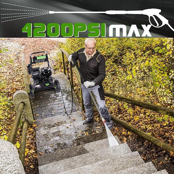 Professional 4200PSI 4GPM Gas Pressure Washer, Commercial Gas Power Washer with Foam Bottle 9" Wheels 5 Nozzles 25FT Hose for Home Car Fence Driveway Yard (EPA/CARB/ETL Compliant), Green