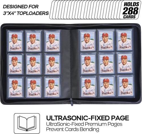 D DACCKIT Top Loader Binder - Holds 288 Trading Cards | 9-Pocket Classic Black Design