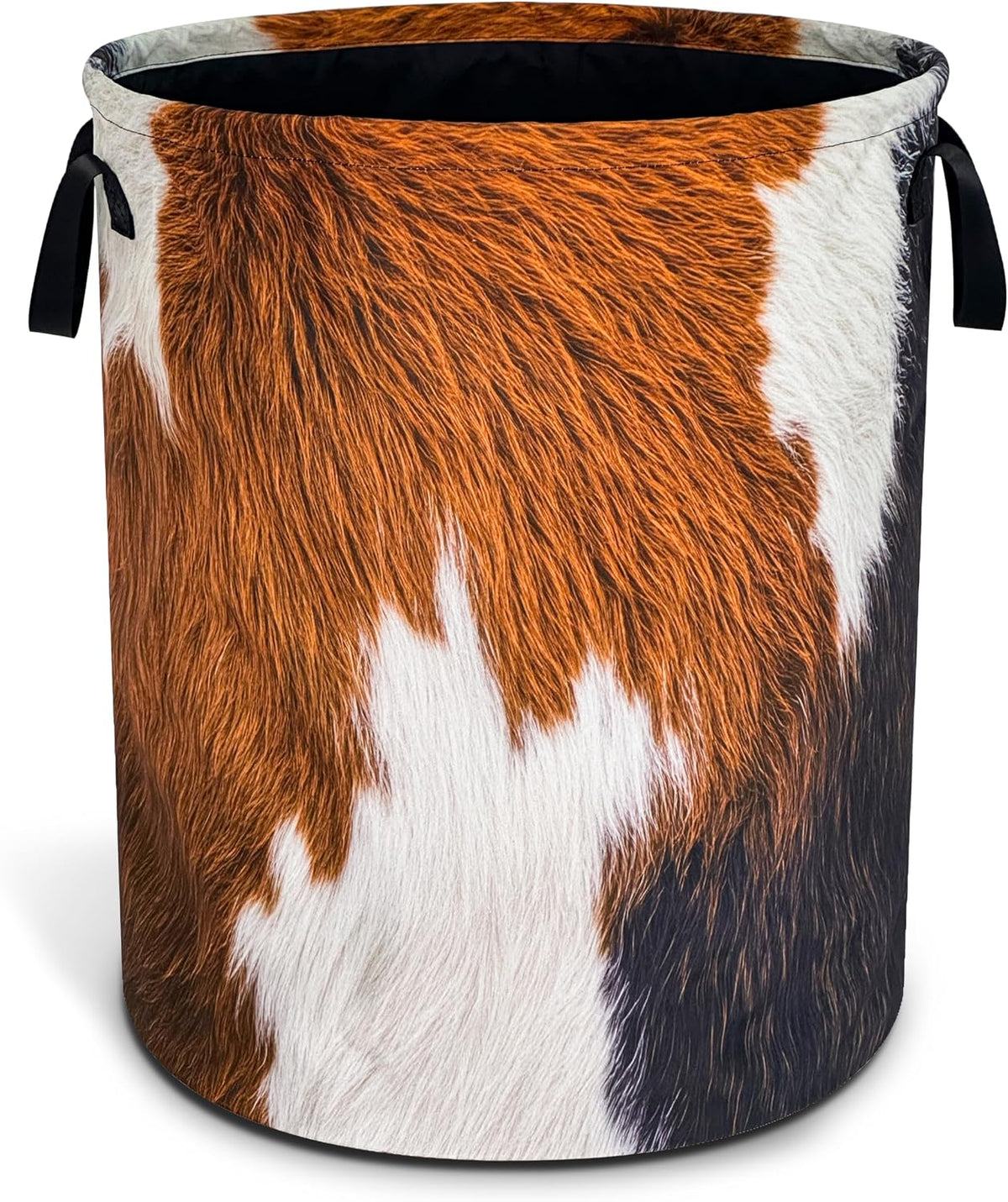 Brown Cow Skin Hair Laundry Basket Foldable Waterproof Hamper 18.9x16.5 In
