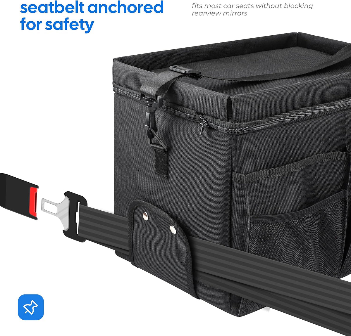 Car Organizer & Cooler – Durable Oxford Fabric Exterior & Waterproof Liner, Portable Car Storage & Insulated Cooler Box with Dividers, Cup Holders & Tissue Pocket – Black [2025 Upgraded]