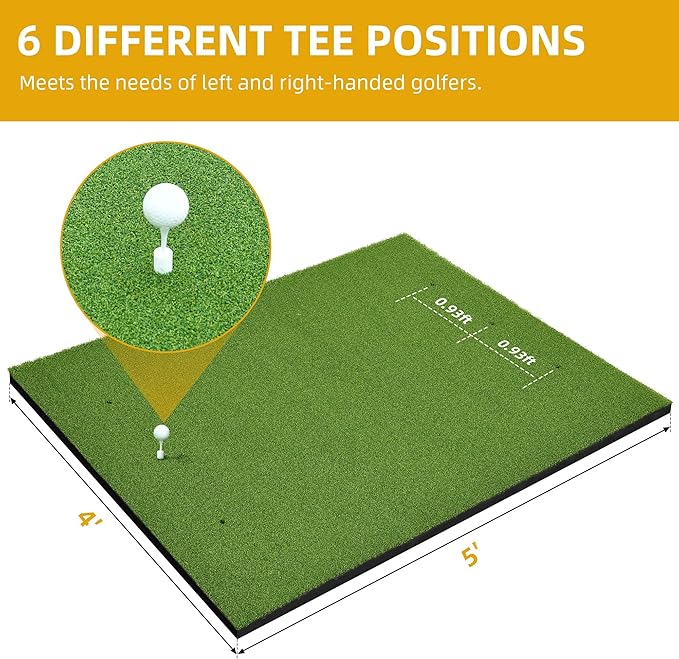 5x4ft Golf Hitting Mat, Thickened 21mm/31mm/36mm Artificial Turf Golf Practice Mats for Indoor Outdoor Backyard Driving Swing Training with 9 PU Balls, 3 Rubber Tees, 7 Tees