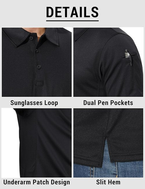 CRYSULLY Men's Polo Shirt - Quick-Dry Tactical Performance Collared Golf Shirt | Short Sleeve Pique Jersey