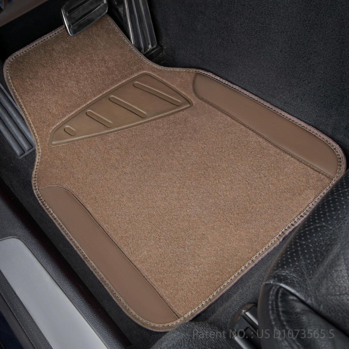 CAR PASS Beige Leather & Waterproof Car Carpet Floor Mats, Universal Car Mats Fit for SUV,Vans,sedans, Trucks,Set of 4pcs Car Carpet with Anti-Slip nibbs Driver Heel Pad (All Beige)