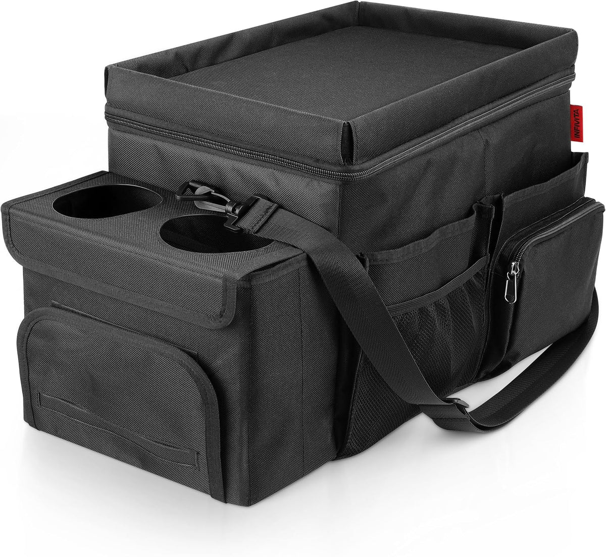 Waterproof Car Organizer with Lid, Car Cooler Bag with Cup Holder and Tissue Box
