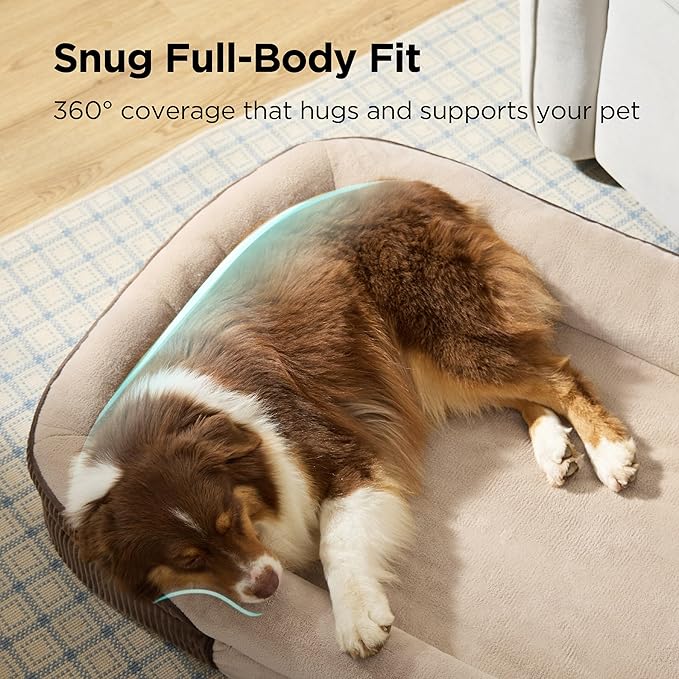 Bedsure Orthopedic Dog Bed Medium Size Dog - 360° Oval Bolster Medium Dogs Beds for Senior Dogs with Waterproof Washable Cover, Comfort Pet Sofa Couch with Ultra-Soft Fleece, Brown, 30"