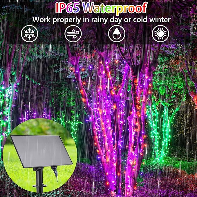 118Ft Solar String Lights Outdoor Waterproof, 18 Colors Changing 300 LED Christmas Lights Solar Powered & USB with Remote, RGB Twinkle Light for Xmas Outside Tree Yard Party Indoor Decoration