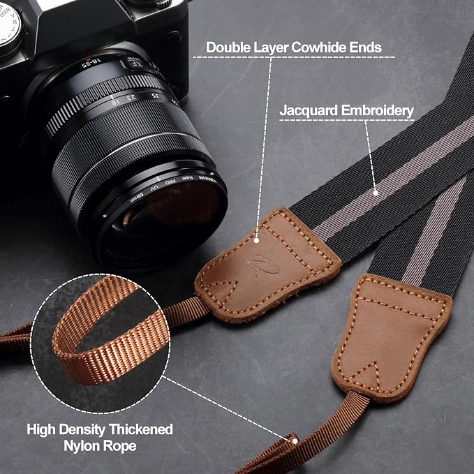 Padwa Lifestyle Black Grey Stripes Camera Strap