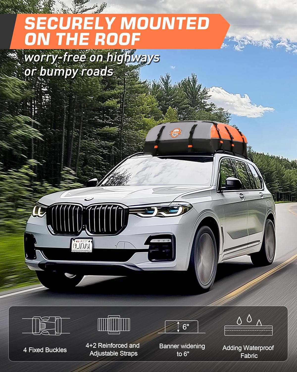 Sailnovo Rooftop Cargo Carrier Bag - 21 Cubic Feet, Waterproof Soft-Shell Design with Anti-Slip Mat & Straps