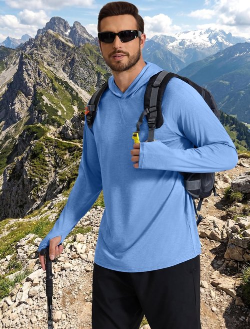 COOFANDY Men's Fishing Shirt - Lightweight Quick-Dry UPF 50+ UV Protection Hoodie | Long Sleeve Rash Guard