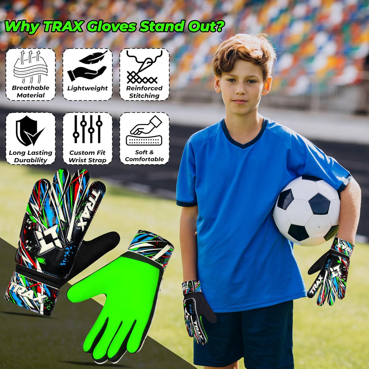 Skiennix Soccer Goalie Gloves - Youth & Adult Football Goalkeeper Gloves with 4mm Anti-Slip Latex Palm