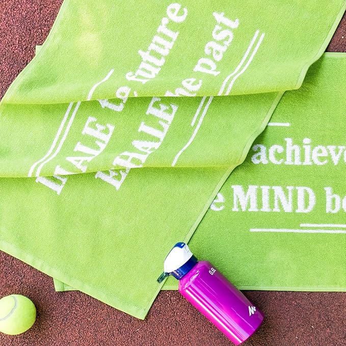 Luzia Workout Towels with Motivational Quotes for Sweat (Pack of 2) - mot-to Lightweight and Super Absorbent for Exercise, Workout, Fitness, Pickleball, Gym, Yoga, Running and Travel (Green)