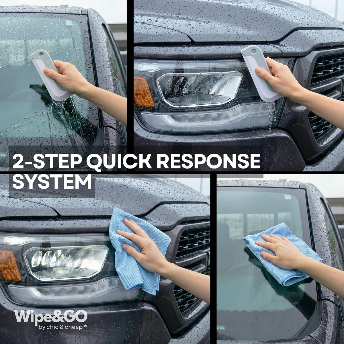 Wipe&GO Glass Cleaning Cloths – 6 Premium Diamond Weave Microfiber Towels (12x16") for Windows, Mirrors & Screens – Water Only Streak-Free Cleaning Cloths for Home & Car + Bonus Mini Silicone Squeegee