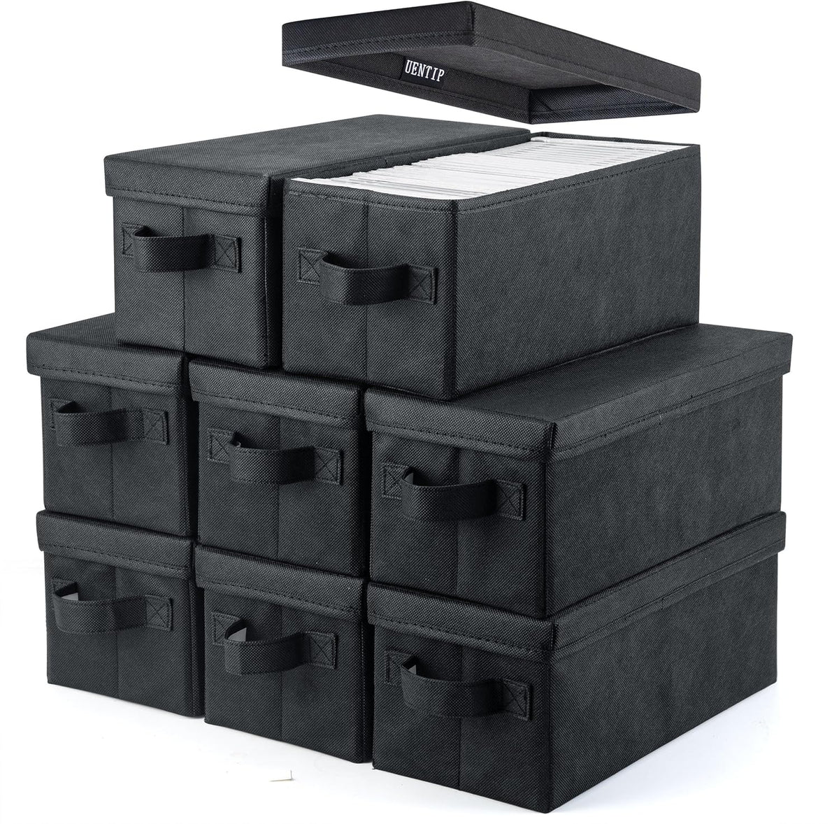 UENTIP DVD Storage Boxes-Pack of 2 DVD CD Case Storage, For Car Home Travel | DVD Holder, 17.25"x6.25"x8", Foldable Container with Lid, Holds 40 Full Jewel Case DVDs, 80 Slim Case DVDs, 200 Sleeved Discs
