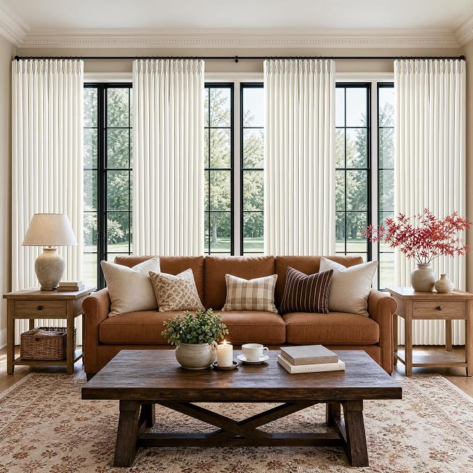 Natural Linen Pinch Pleated 84 Inch Long Curtains 4 Panels Set