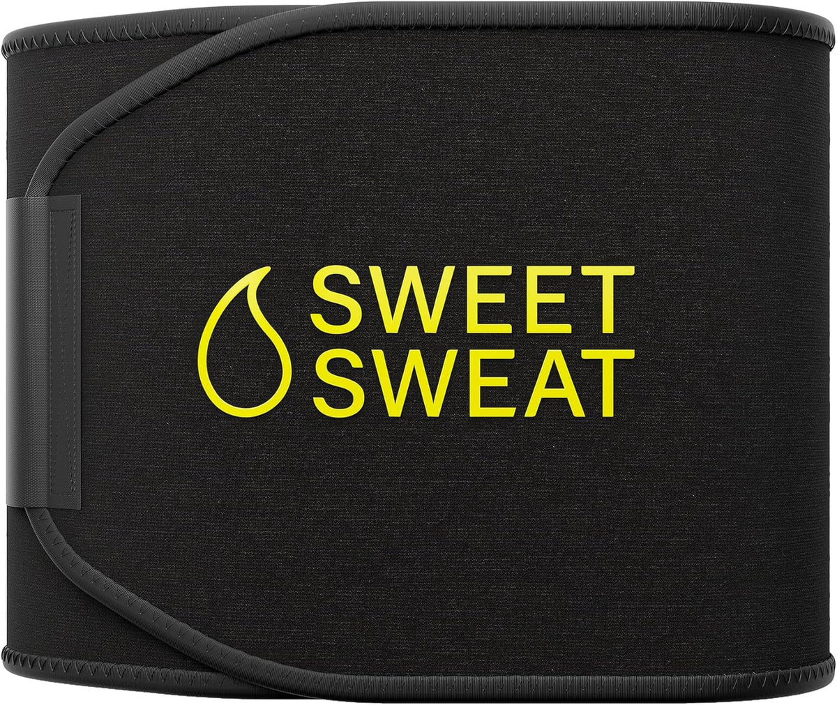 Sports Research Waist Trimmer Pack - Sweet Sweat Waist Trimmer (Black/Yellow, Small) & Original Scent Gel Stick (6.4oz)