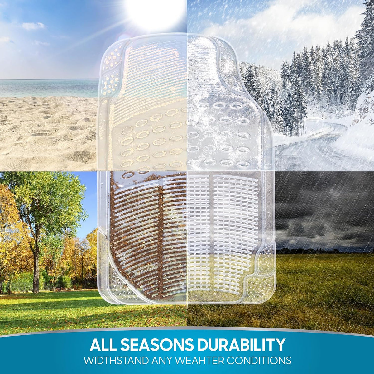 BDK 4-Piece Rubber Transparent Clear Floor Mats Heavy Duty for Front & Rear Car Truck Van SUV, All Weather Protection, Universal Fit
